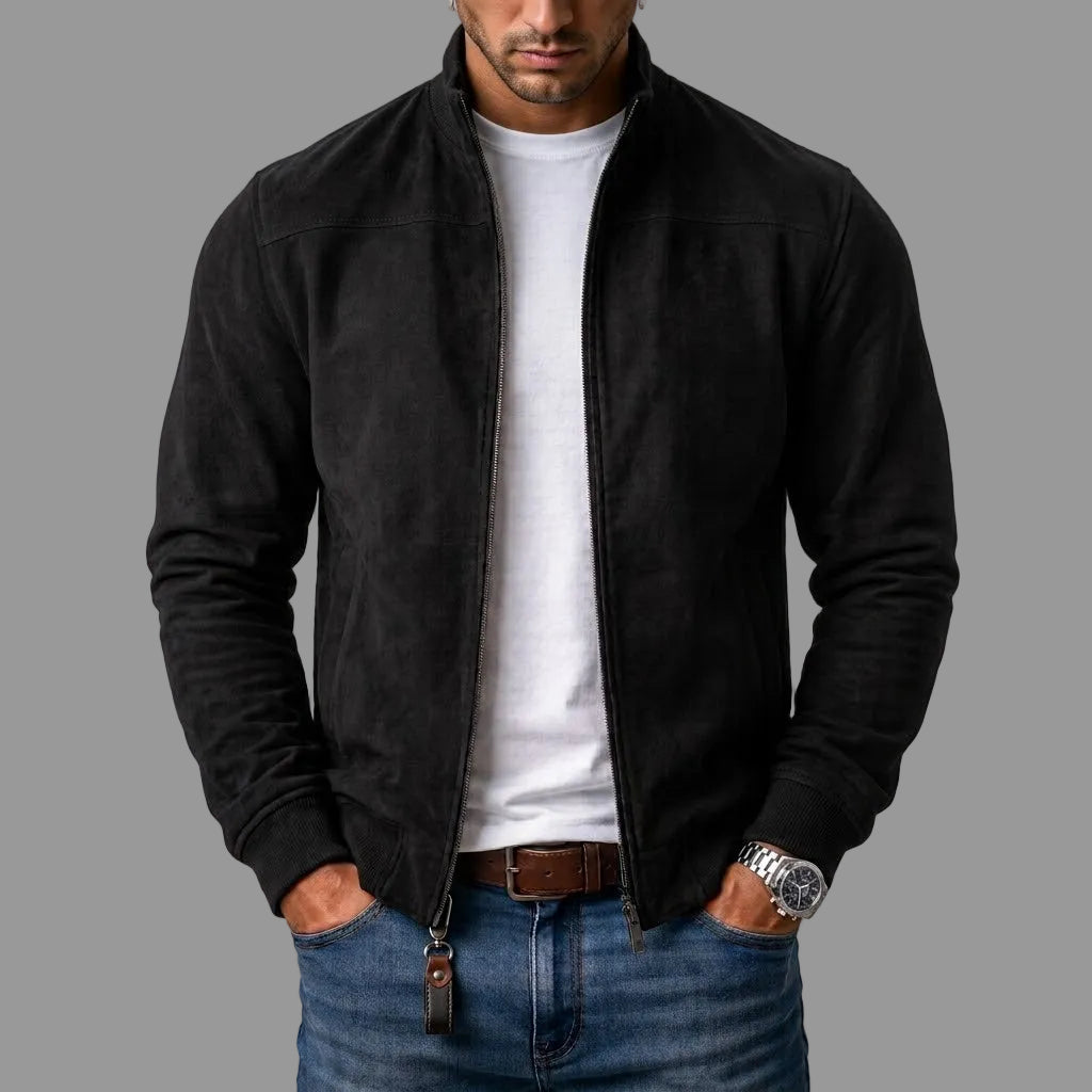 Cadmus | Men's Casual Stand Collar Zip-Up Suede Bomber Jacket