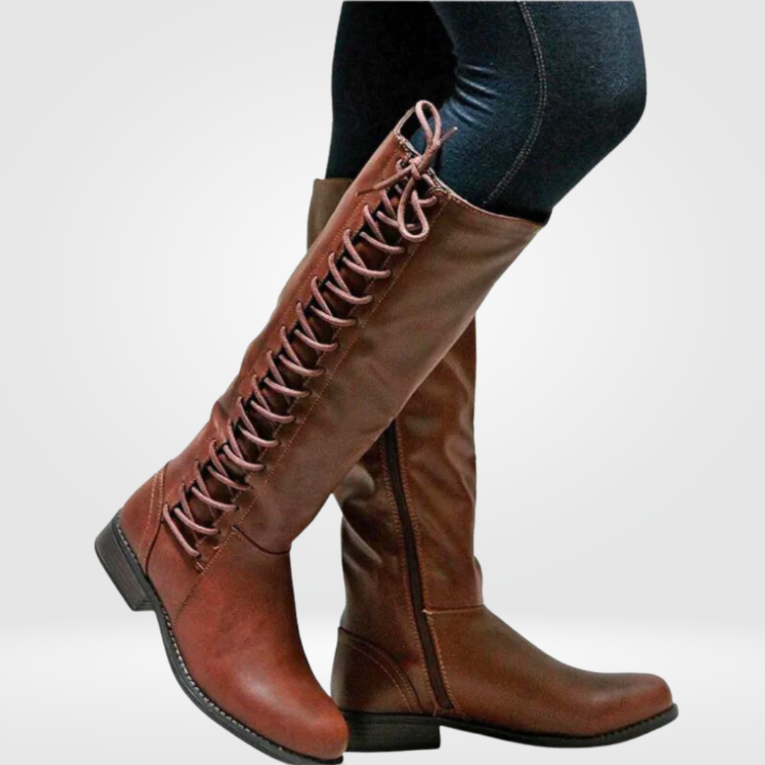Elsie | Women's Lace-Up Knee-High Low Heel Riding Boot
