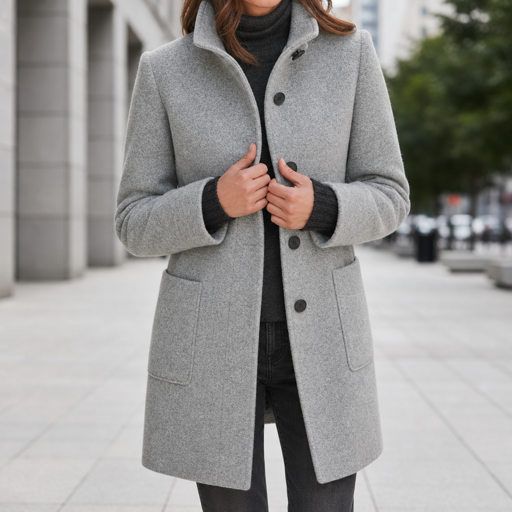 Annette | Women's Stand Collar Single Breasted Wool Blend Car Coat