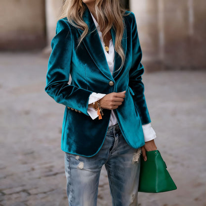 Beatrice | Women's Velvet Fitted Notched Lapel Single-Button Blazer