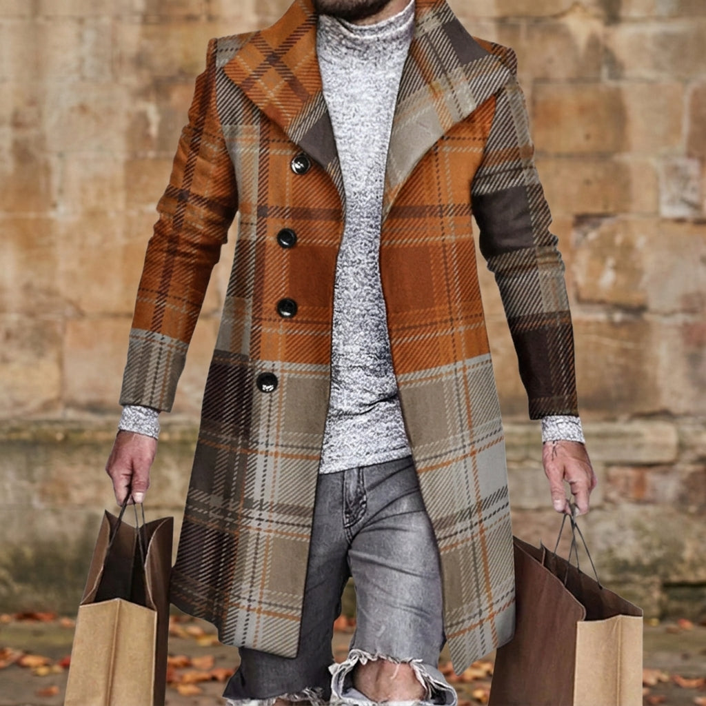 Auberon | Men's Plaid Longline Topcoat Winter Overcoat