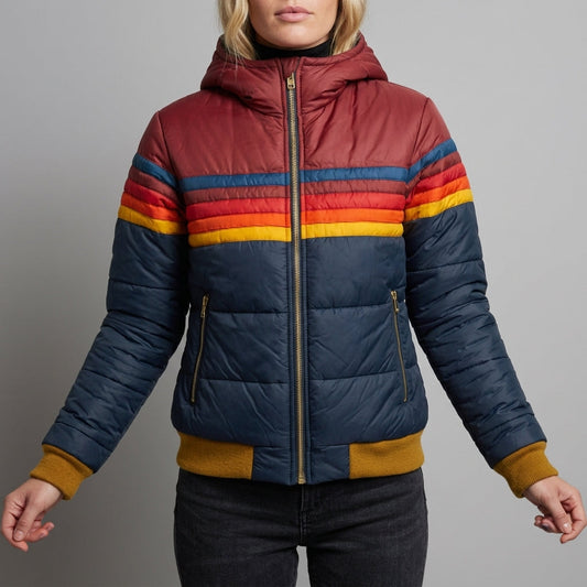 Belinda | Women's Retro Striped Colour Block Hooded Insulated Puffer Jacket