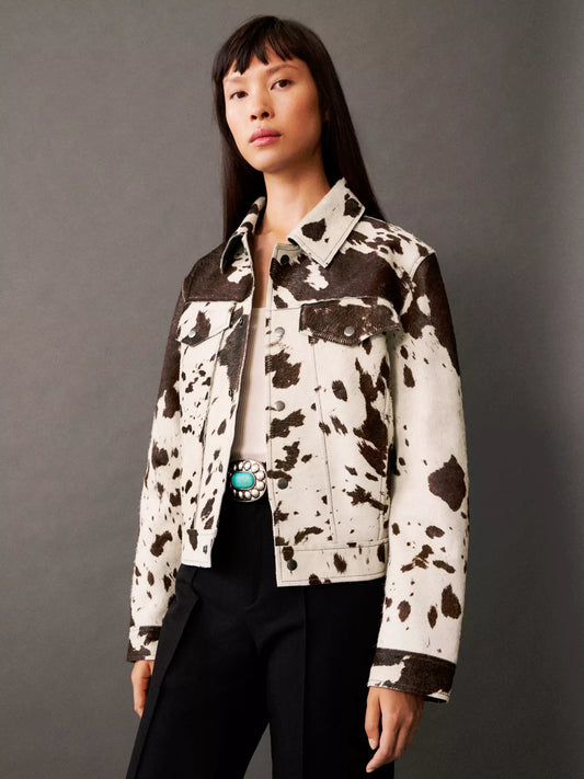 Lena | Women's Western Animal Print Cropped Trucker Jacket
