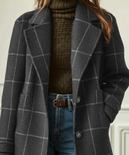 Jennifer | Women's Long Oversized Check Lapel Collar Coat