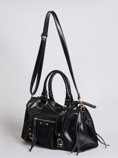 Quinn | Women's Retro Top Handle Zip Pocket Bowler Bag
