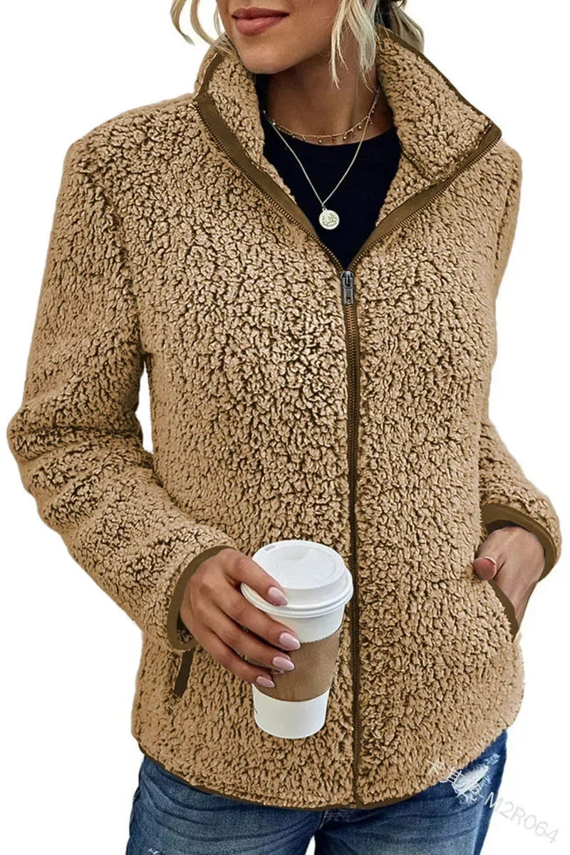 Marlowyne | Women's Relaxed Fit Zip-Up Mock Neck Fleece Jacket