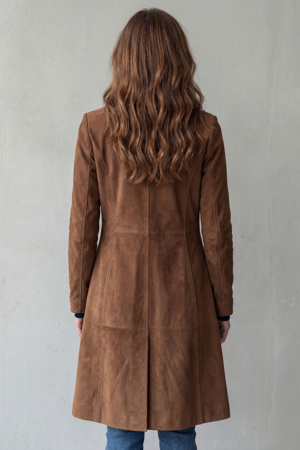 Coralene | Women's Suede-Look Tailored Single-Breasted Notched Lapel Long Coat