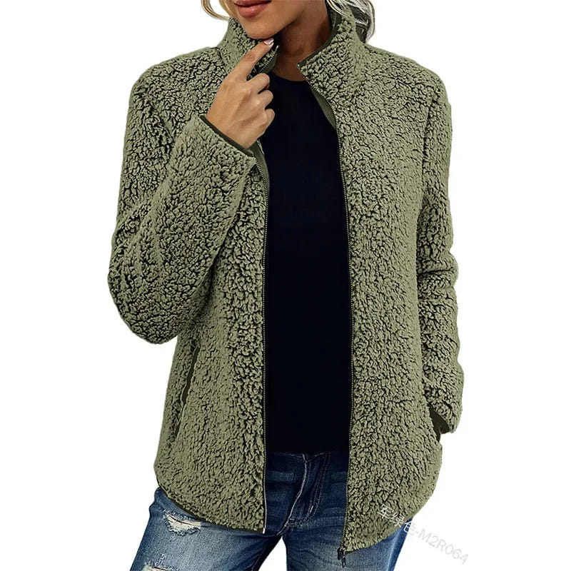 Marlowyne | Women's Relaxed Fit Zip-Up Mock Neck Fleece Jacket