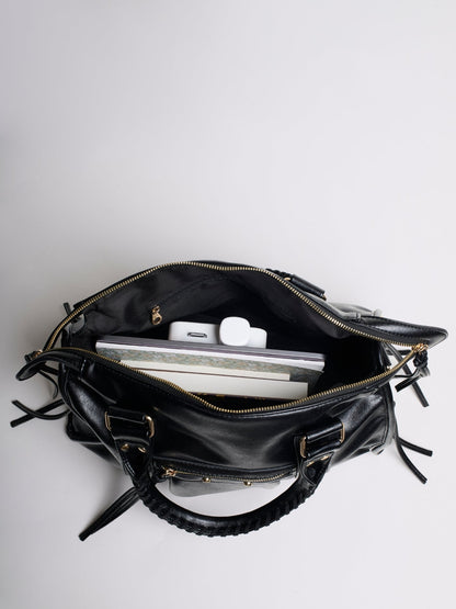 Quinn | Women's Retro Top Handle Zip Pocket Bowler Bag
