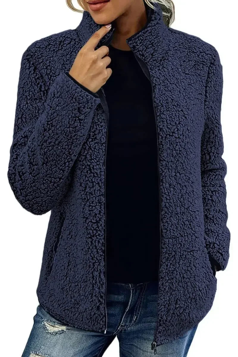 Marlowyne | Women's Relaxed Fit Zip-Up Mock Neck Fleece Jacket