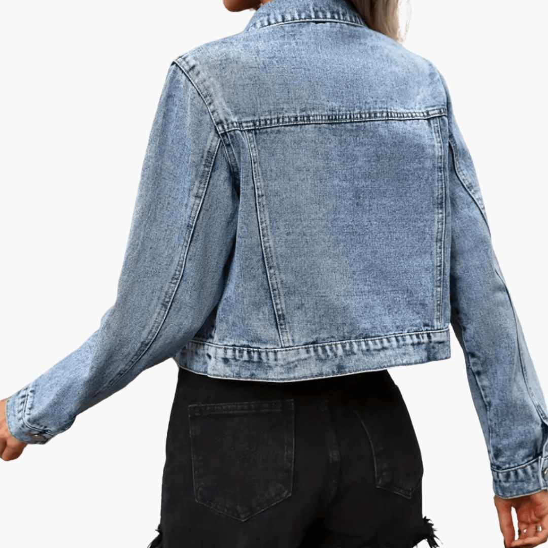 Brielle | Women's Cropped Button-Front Long Sleeve Denim Jacket