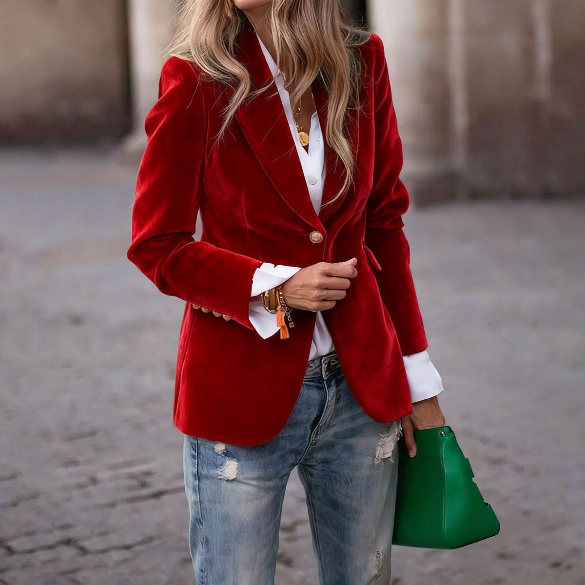 Beatrice | Women's Velvet Fitted Notched Lapel Single-Button Blazer