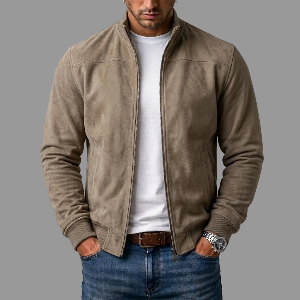 Cadmus | Men's Casual Stand Collar Zip-Up Suede Bomber Jacket
