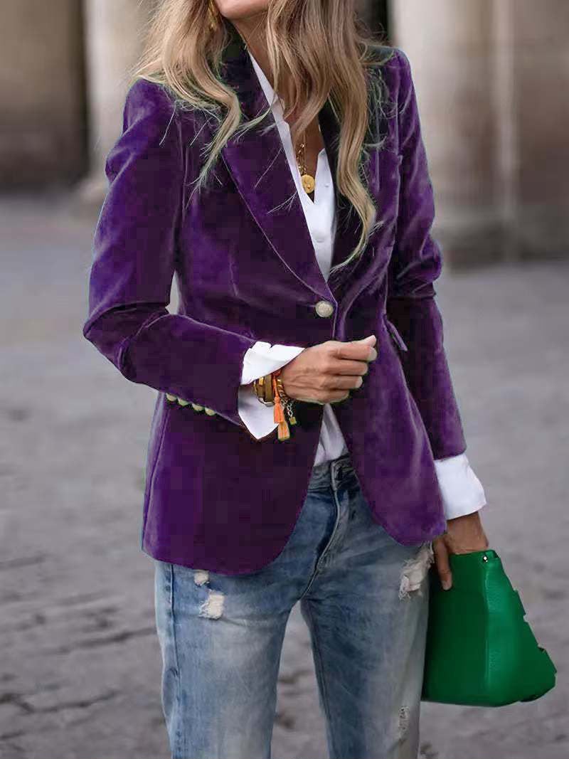 Beatrice | Women's Velvet Fitted Notched Lapel Single-Button Blazer