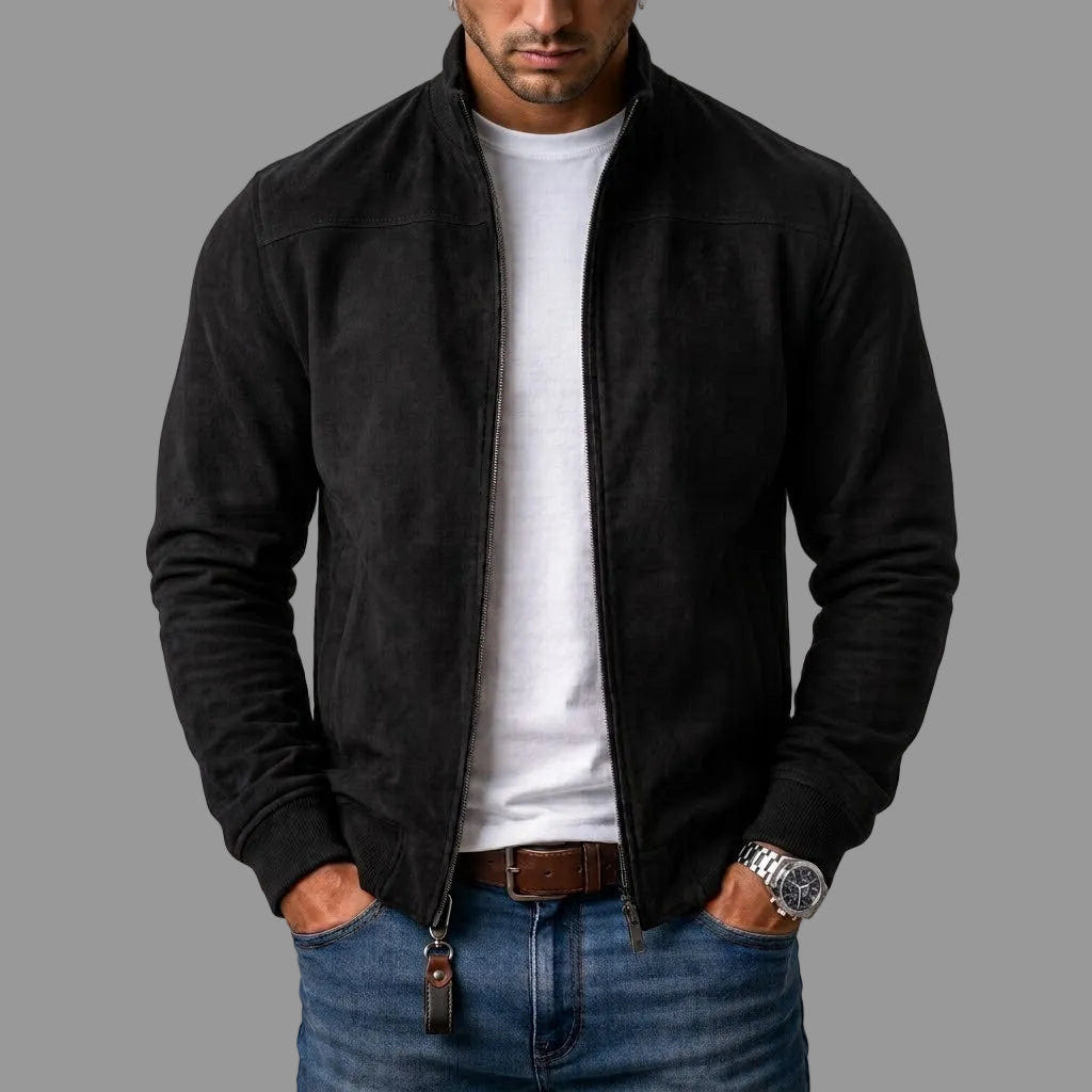 Cadmus | Men's Casual Stand Collar Zip-Up Suede Bomber Jacket