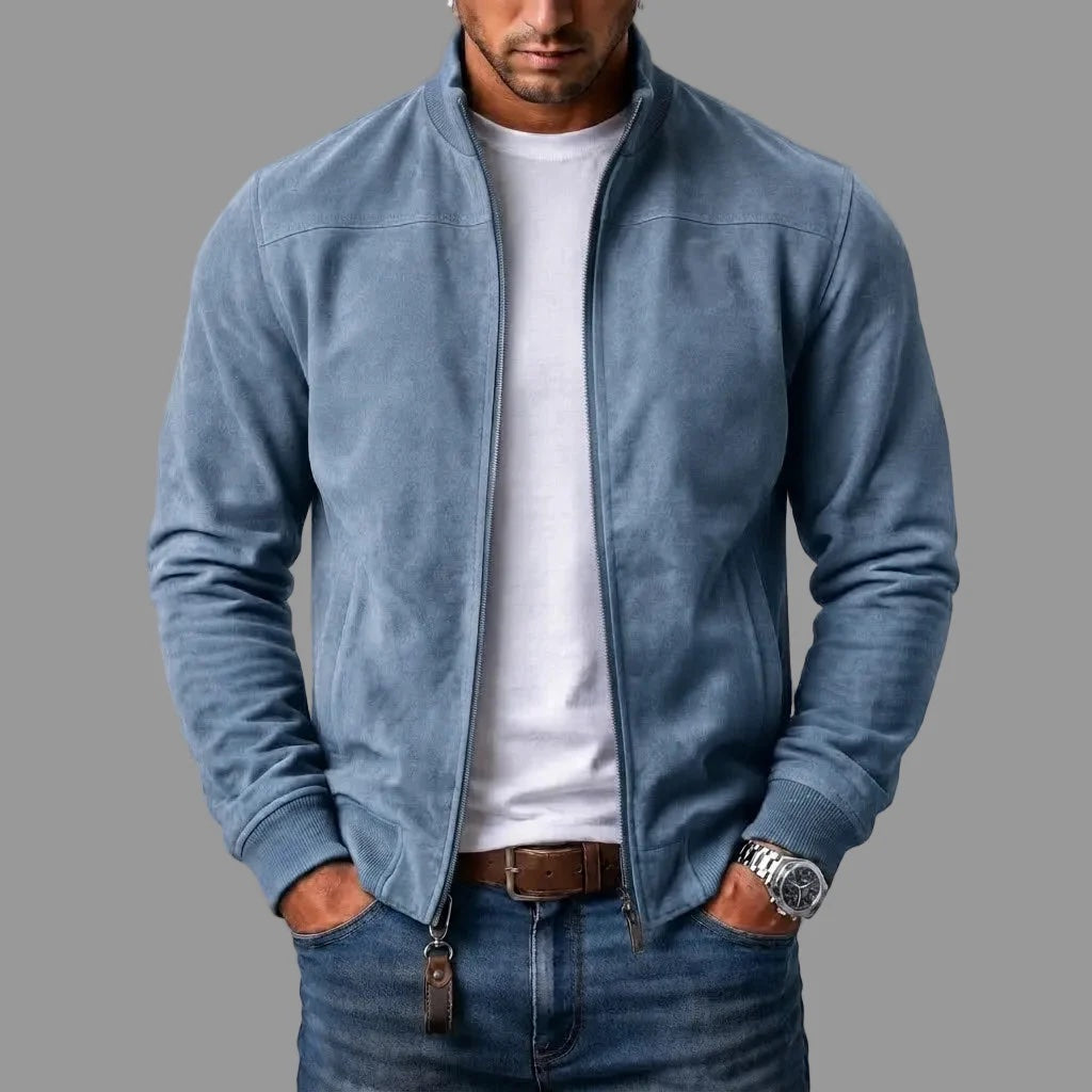 Cadmus | Men's Casual Stand Collar Zip-Up Suede Bomber Jacket
