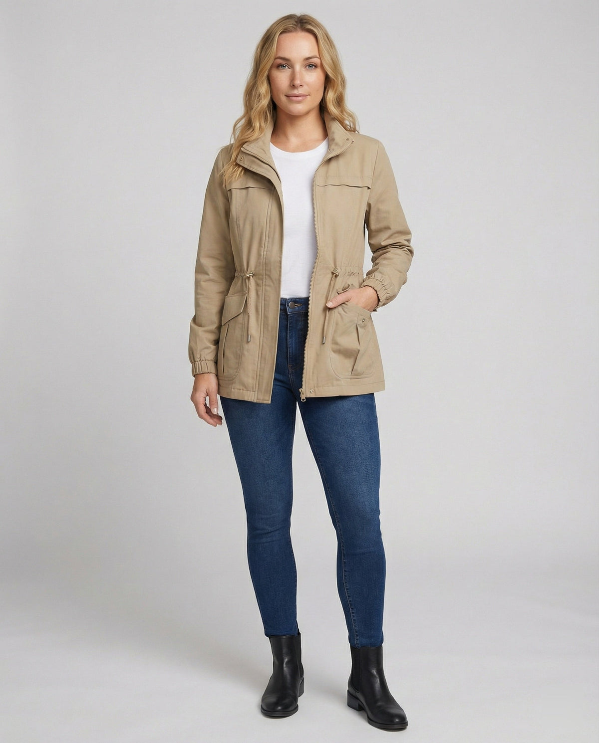 Leona | Women's Casual Drawstring Waist Zip-Up Utility Jacket