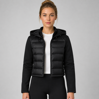 Athena | Women's Lightweight Hooded Quilted Black Cropped Puffer Jacket
