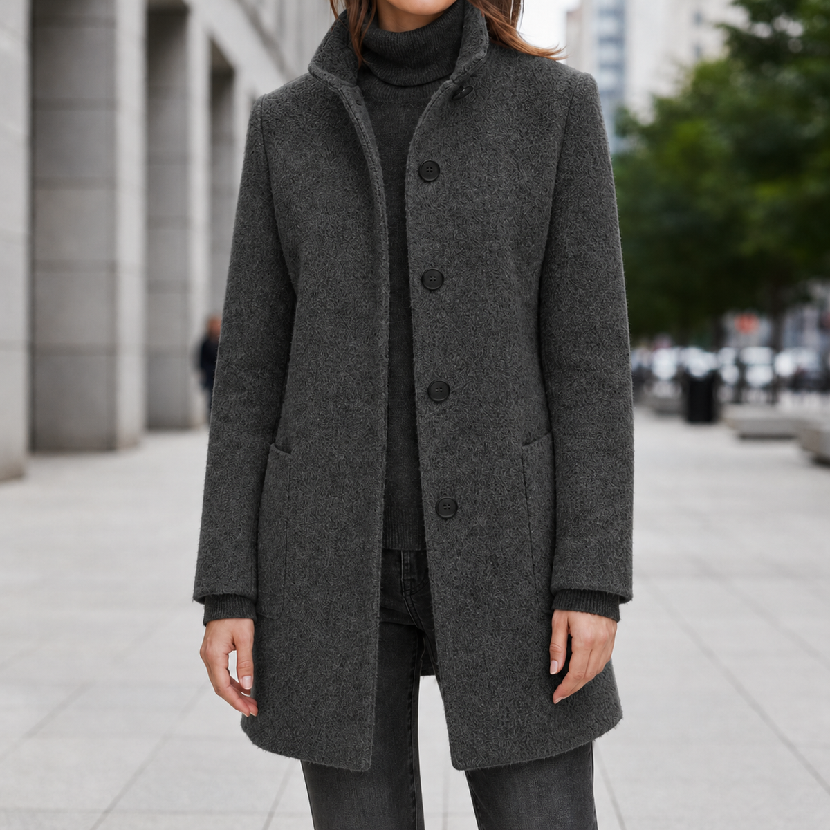 Annette | Women's Stand Collar Single Breasted Wool Blend Car Coat