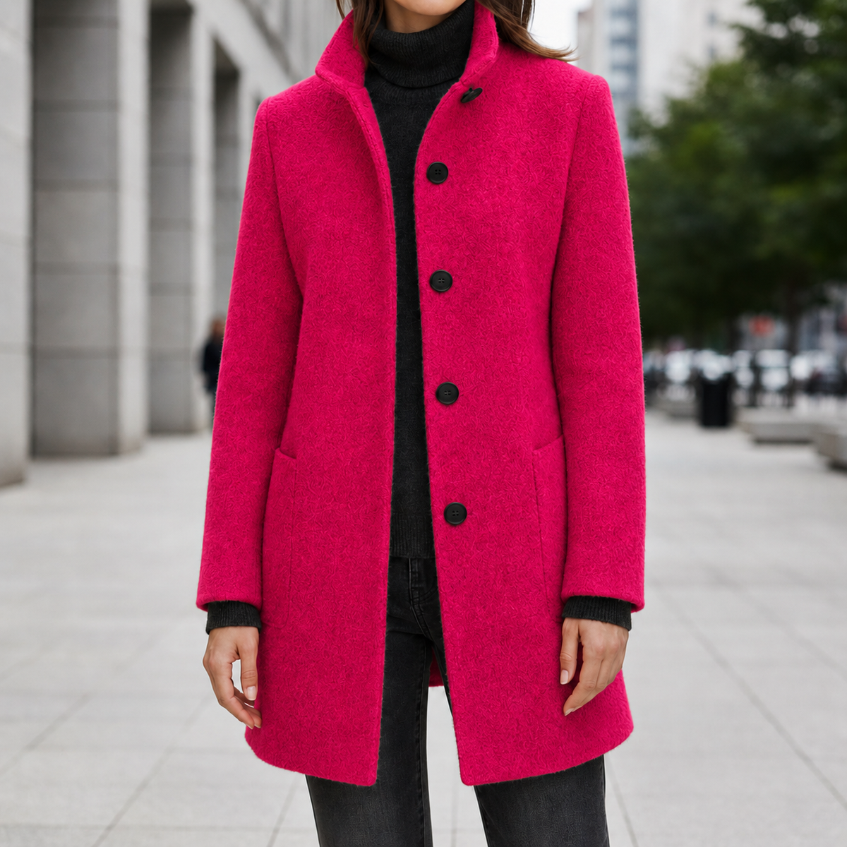 Annette | Women's Stand Collar Single Breasted Wool Blend Car Coat