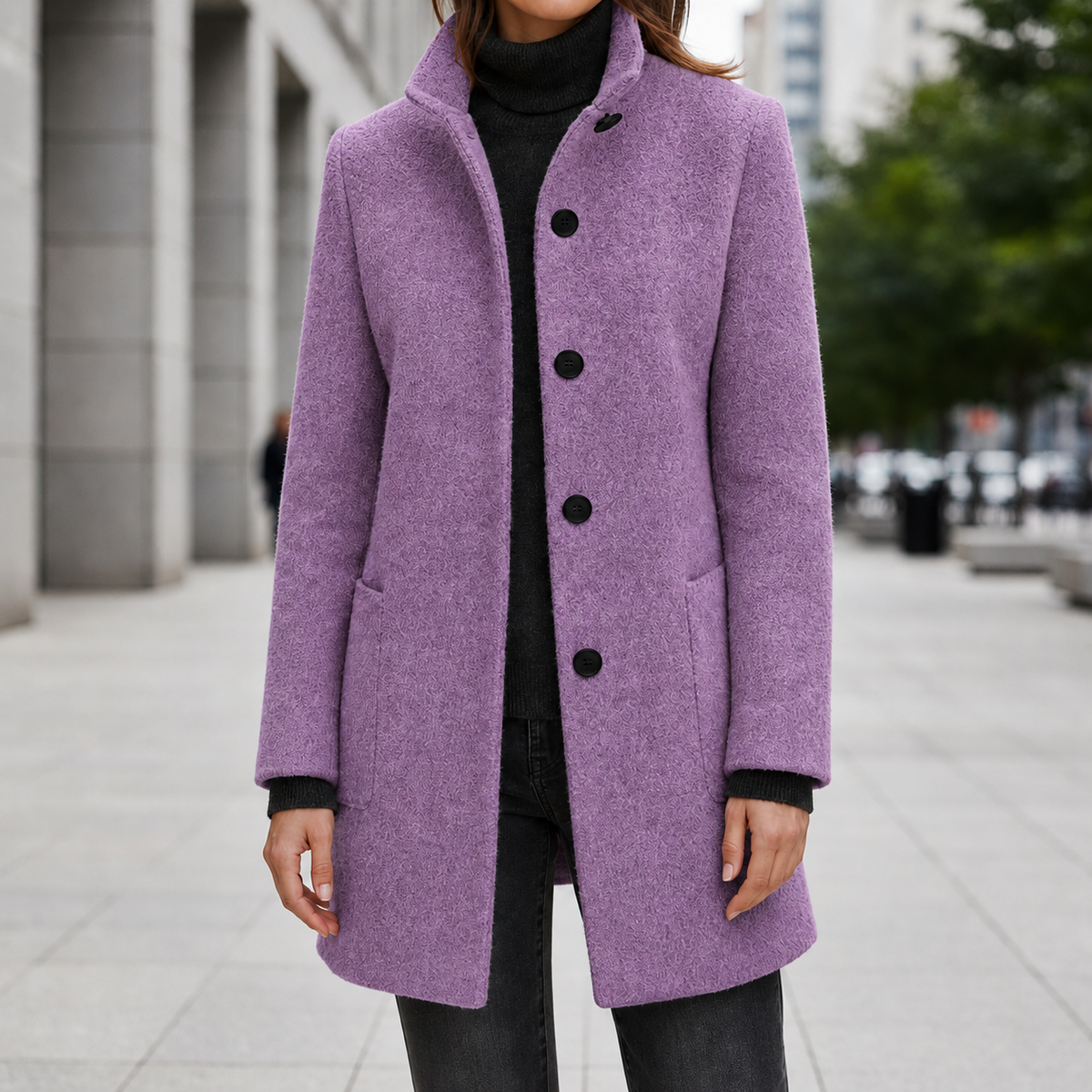 Annette | Women's Stand Collar Single Breasted Wool Blend Car Coat