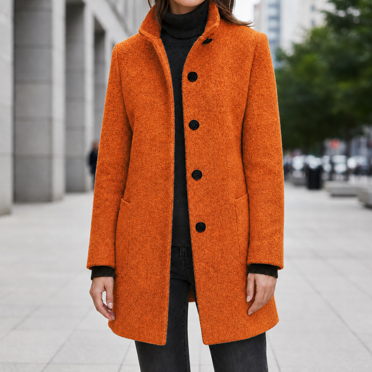 Annette | Women's Stand Collar Single Breasted Wool Blend Car Coat