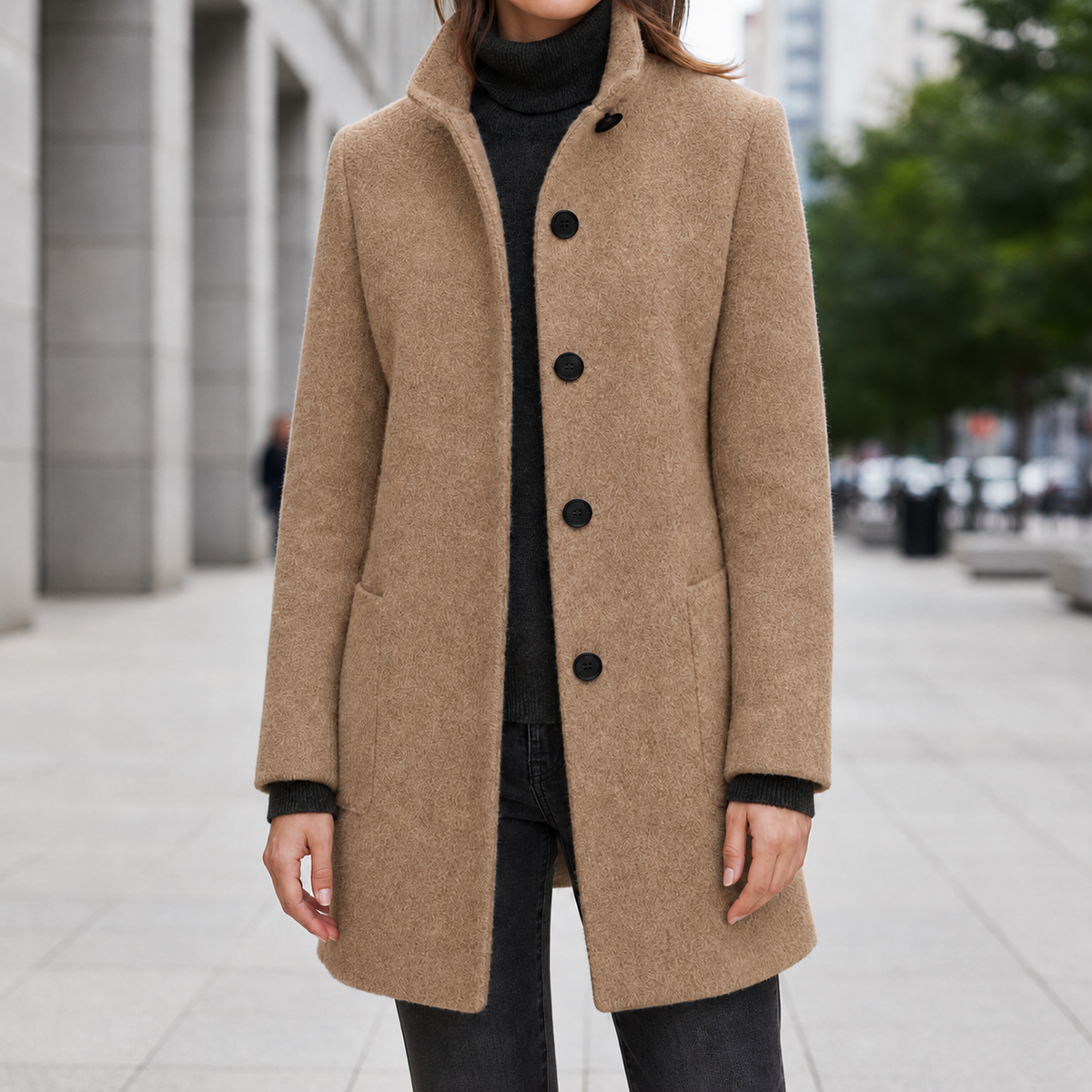 Annette | Women's Stand Collar Single Breasted Wool Blend Car Coat