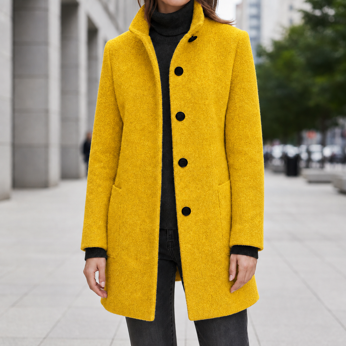 Annette | Women's Stand Collar Single Breasted Wool Blend Car Coat