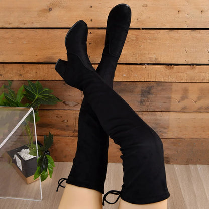Christine | Women's Black Round Toe Block Heel Over-the-Knee Boot