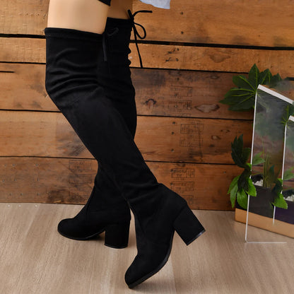Christine | Women's Black Round Toe Block Heel Over-the-Knee Boot