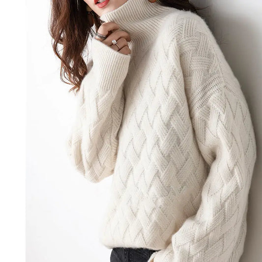 Bettina | Women's Oversized Chunky Knit Pullover Turtleneck Sweater