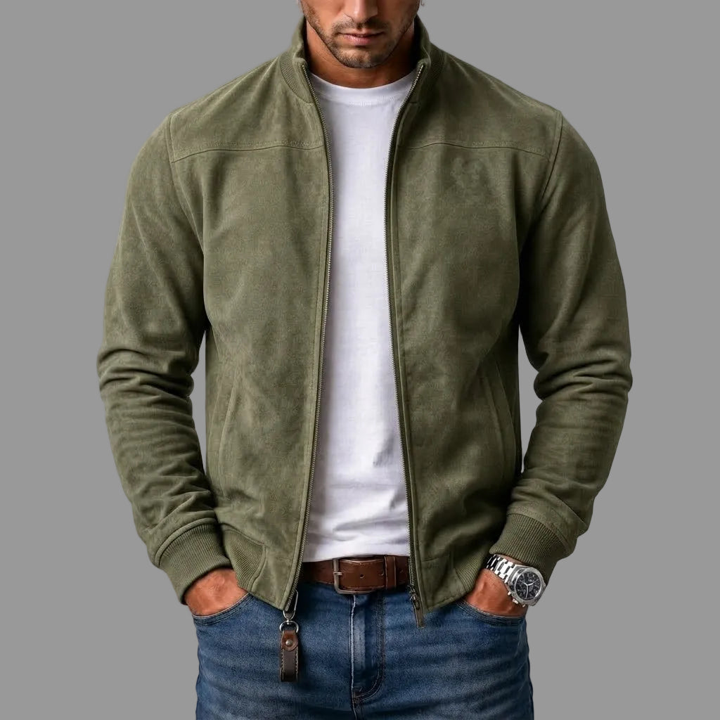Cadmus | Men's Casual Stand Collar Zip-Up Suede Bomber Jacket