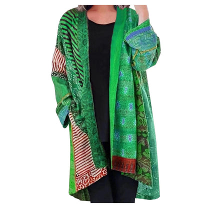 Thea | Women's Vintage Patchwork Print Open Front Long Cardigan