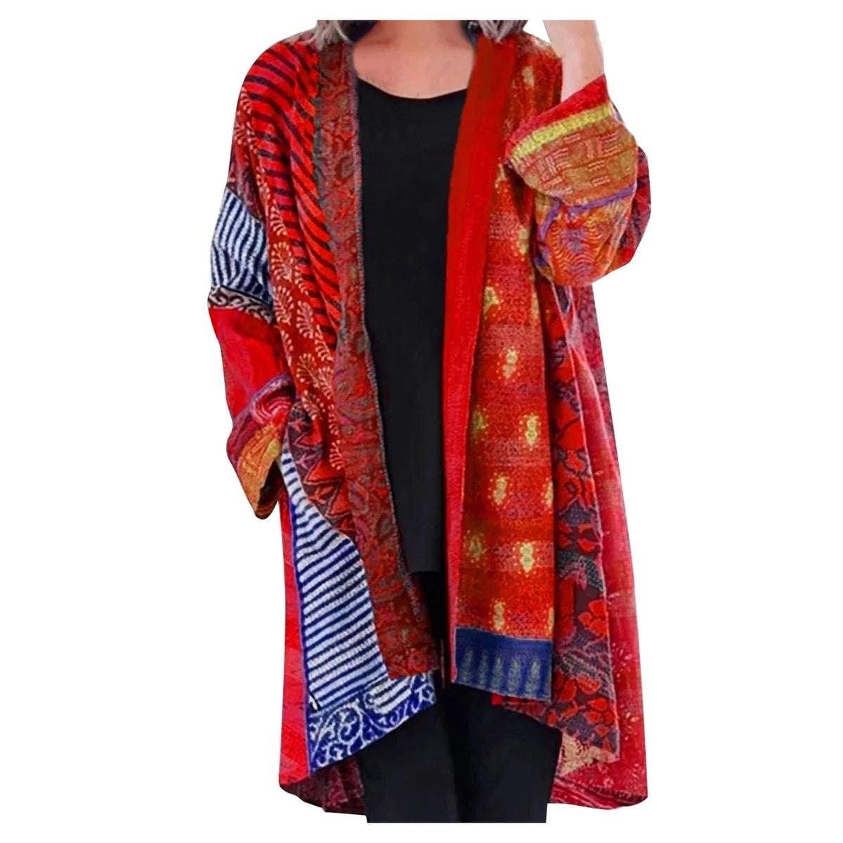 Thea | Women's Vintage Patchwork Print Open Front Long Cardigan