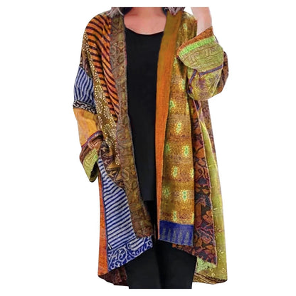 Thea | Women's Vintage Patchwork Print Open Front Long Cardigan