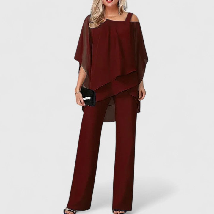 Serenity | Women's Cold Shoulder Layered Wide Leg Two-Piece Pant Set