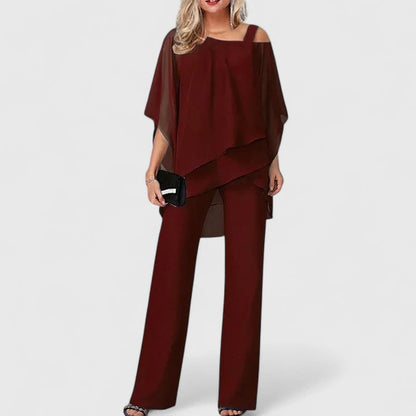 Serenity | Women's Cold Shoulder Layered Wide Leg Two-Piece Pant Set