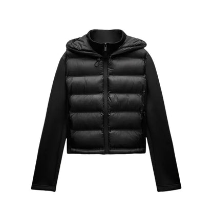 Athena | Women's Lightweight Hooded Quilted Black Cropped Puffer Jacket