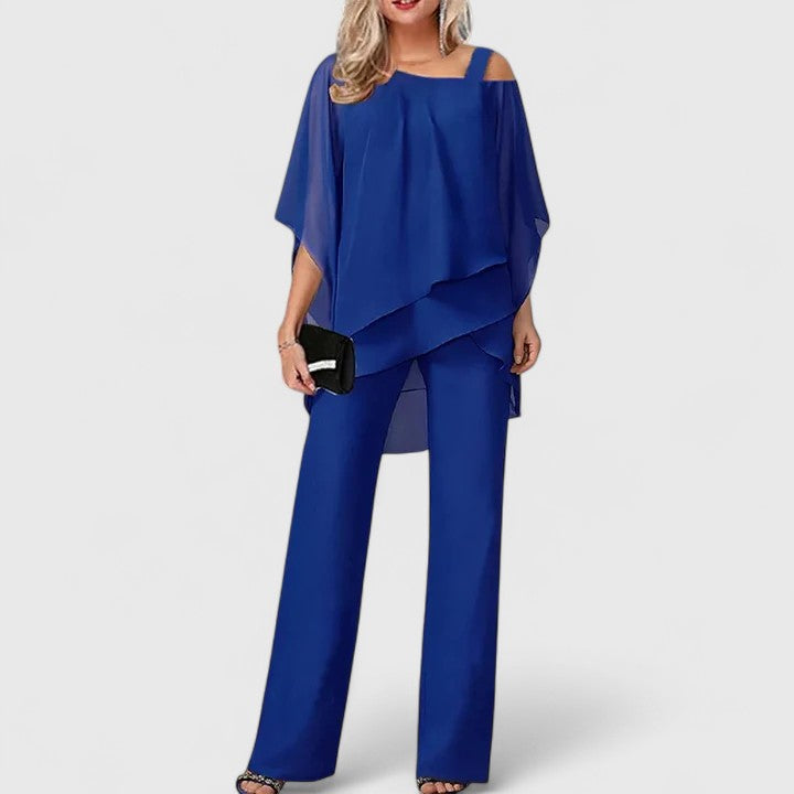 Serenity | Women's Cold Shoulder Layered Wide Leg Two-Piece Pant Set