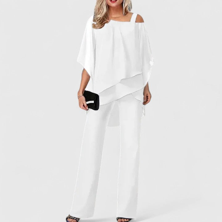 Serenity | Women's Cold Shoulder Layered Wide Leg Two-Piece Pant Set
