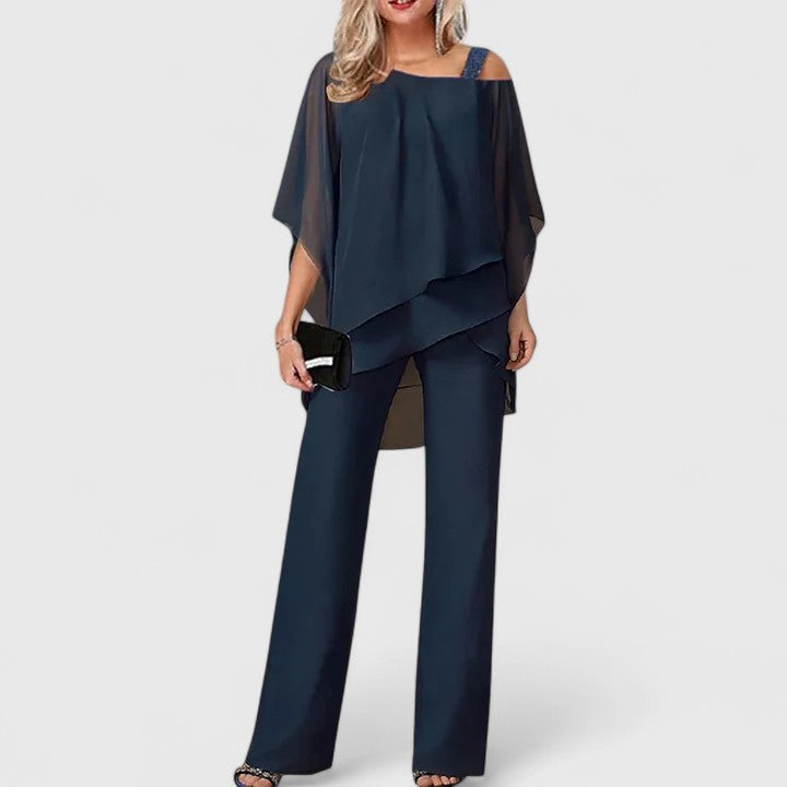 Serenity | Women's Cold Shoulder Layered Wide Leg Two-Piece Pant Set