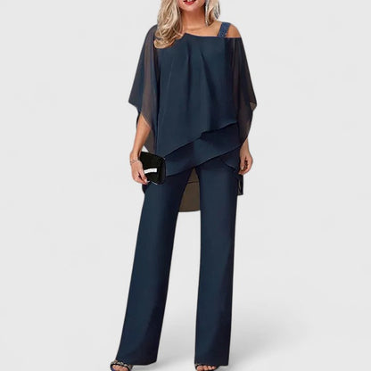 Serenity | Women's Cold Shoulder Layered Wide Leg Two-Piece Pant Set
