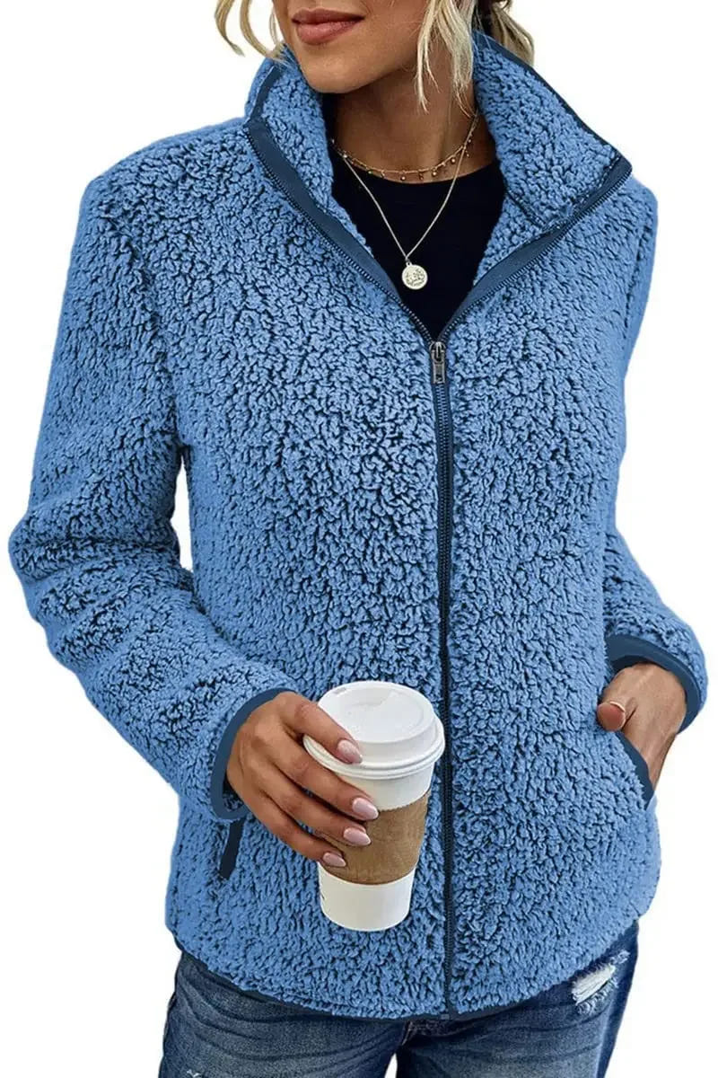 Marlowyne | Women's Relaxed Fit Zip-Up Mock Neck Fleece Jacket