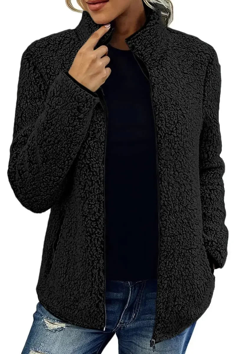 Marlowyne | Women's Relaxed Fit Zip-Up Mock Neck Fleece Jacket
