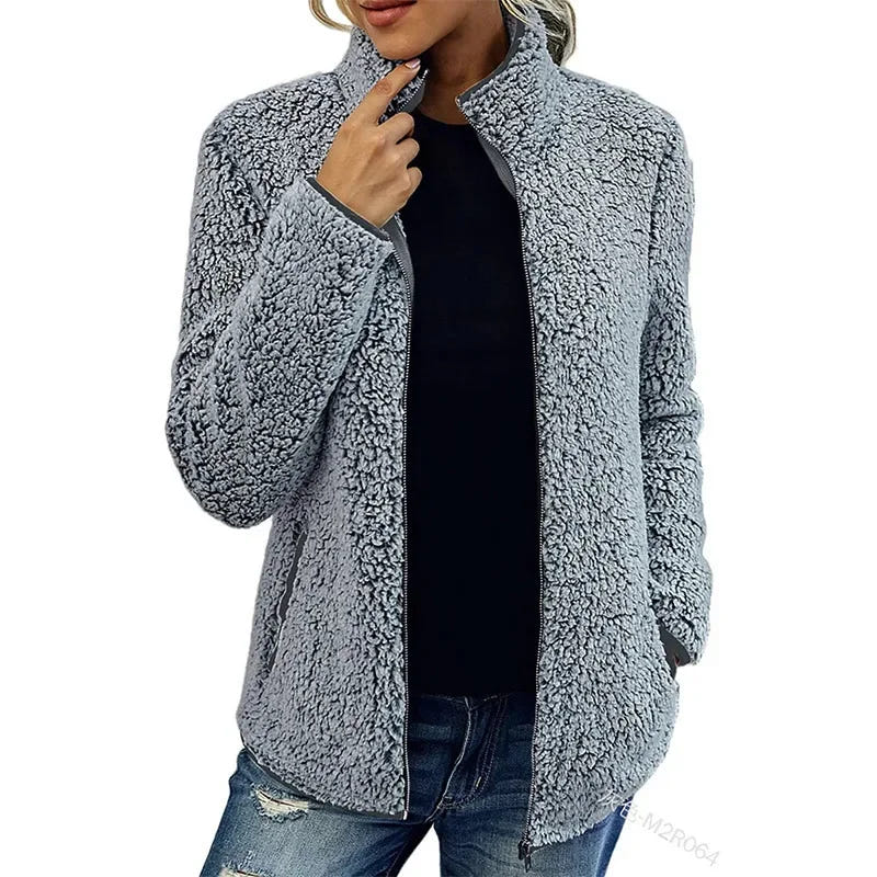 Marlowyne | Women's Relaxed Fit Zip-Up Mock Neck Fleece Jacket