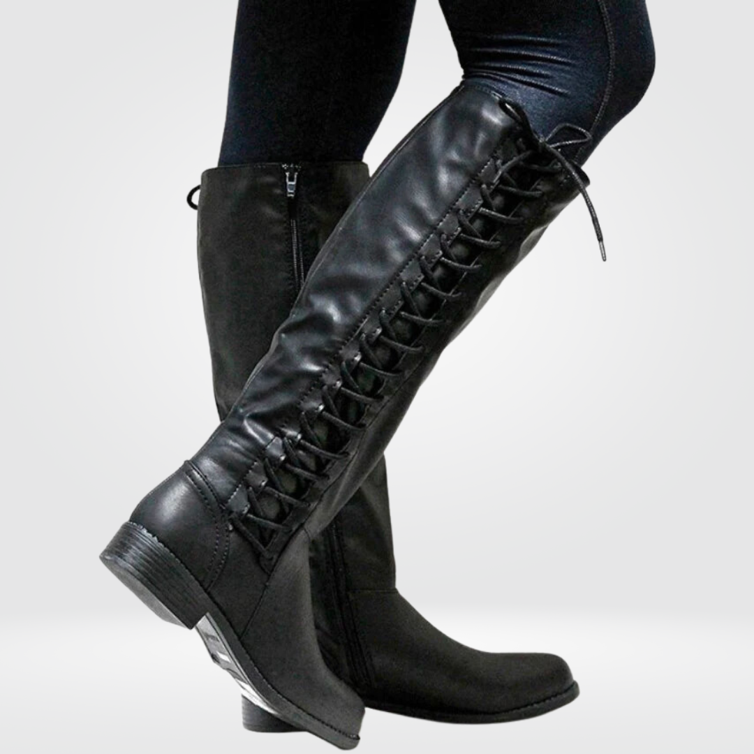 Elsie | Women's Lace-Up Knee-High Low Heel Riding Boot
