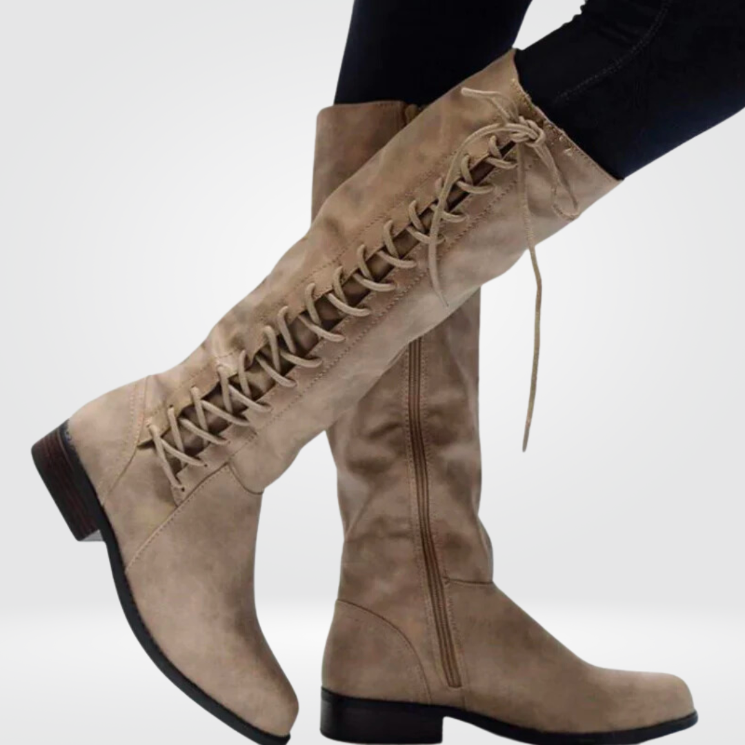 Elsie | Women's Lace-Up Knee-High Low Heel Riding Boot