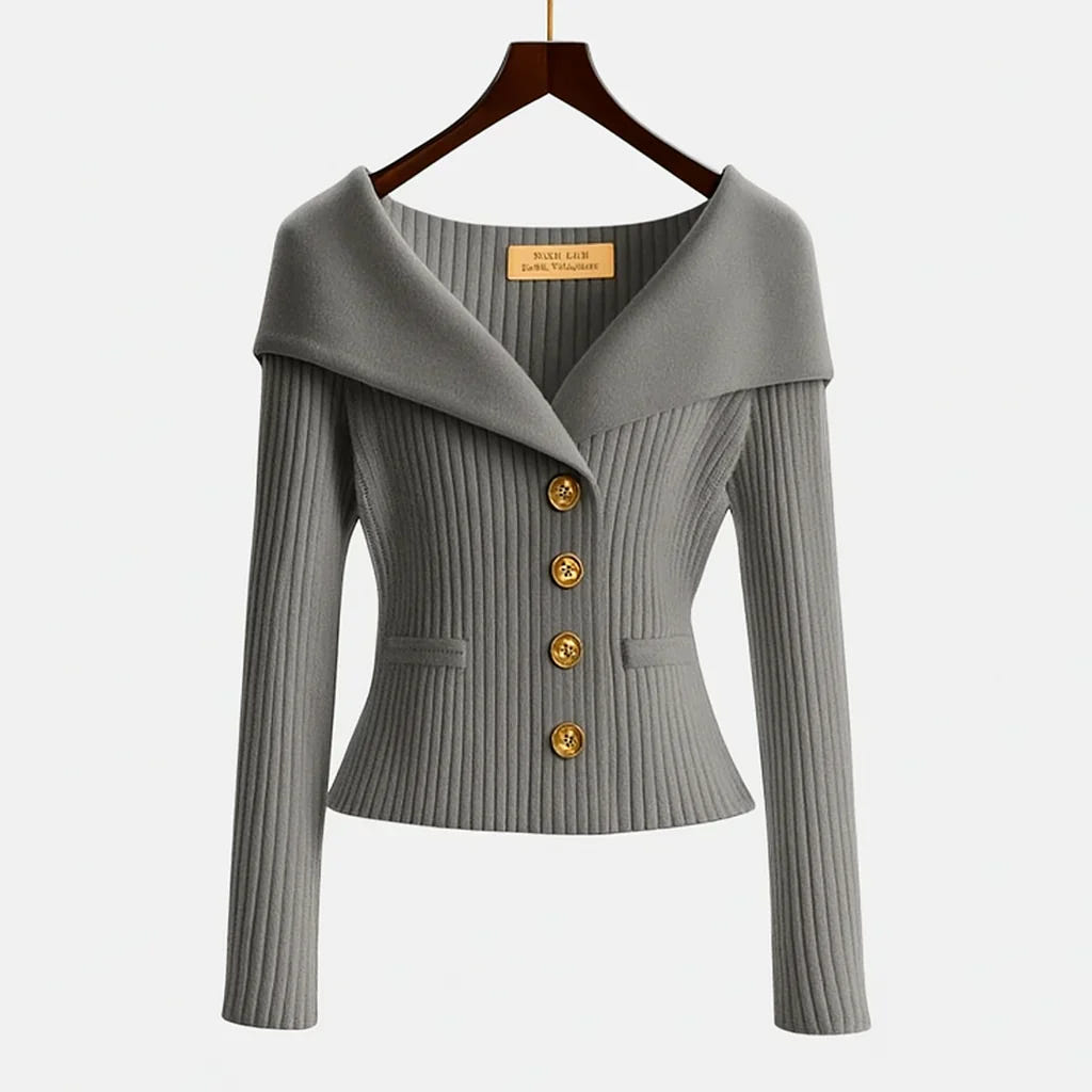 Chelsea | Women's Ribbed Fold-Over Collar Button-Up Knit Cardigan Sweater