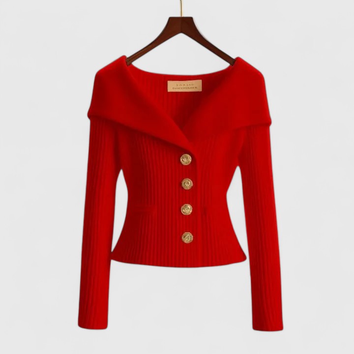 Chelsea | Women's Ribbed Fold-Over Collar Button-Up Knit Cardigan Sweater