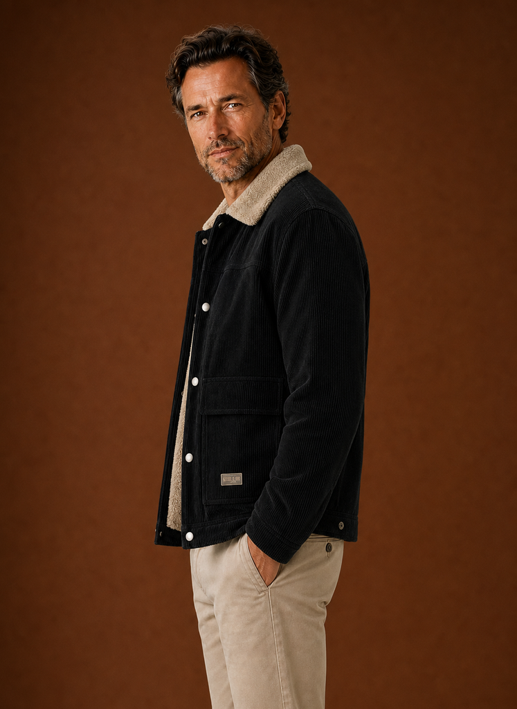 Areleon | Men's Sherpa Lined Corduroy Snap Front Winter Jacket
